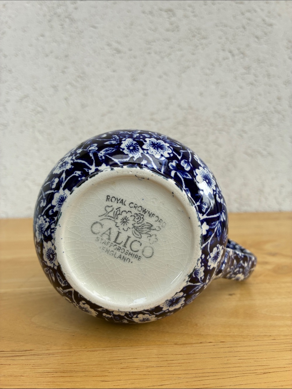 Royal Crownford Staffordshire Calico Creamer blue floral Vintage crazed - Picture 8 of 10